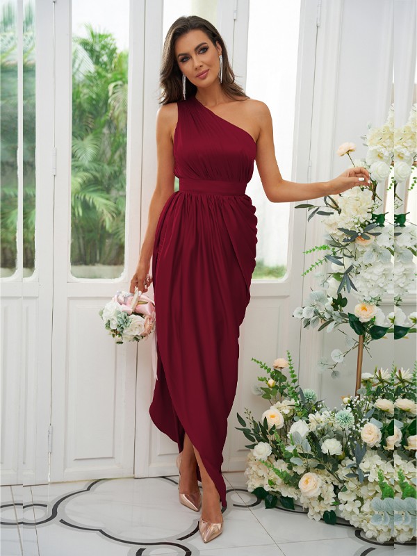 A-Line/Princess Ruffles One-Shoulder Sleeveless Ankle-Length Bridesmaid Dresses 2126