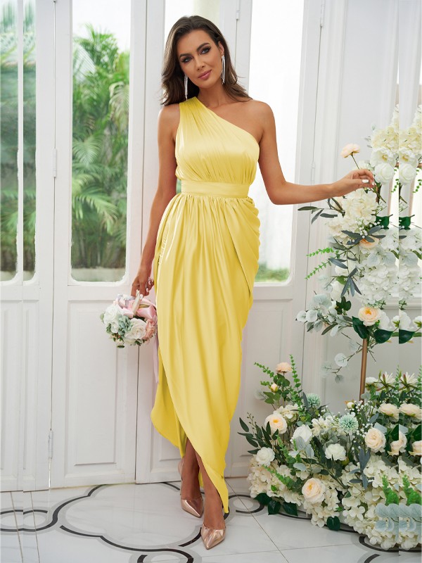 A-Line/Princess Ruffles One-Shoulder Sleeveless Ankle-Length Bridesmaid Dresses 2126