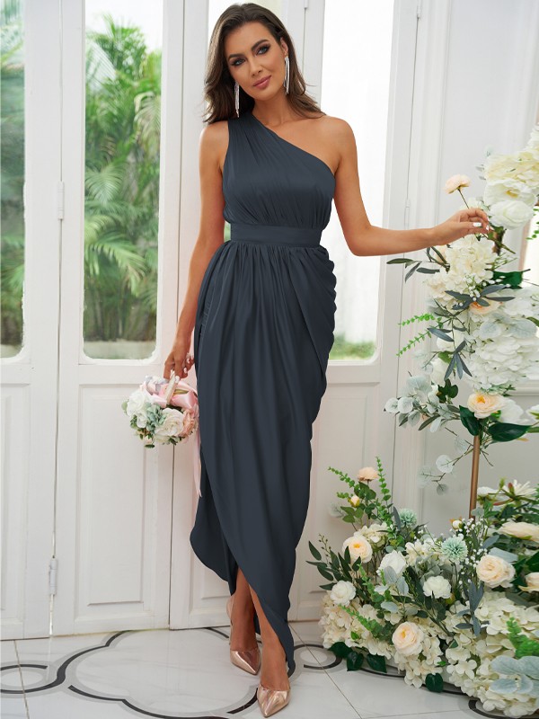 A-Line/Princess Ruffles One-Shoulder Sleeveless Ankle-Length Bridesmaid Dresses 2126