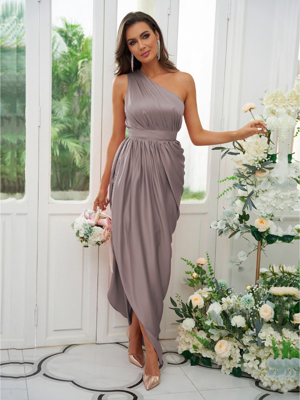 A-Line/Princess Ruffles One-Shoulder Sleeveless Ankle-Length Bridesmaid Dresses 2126