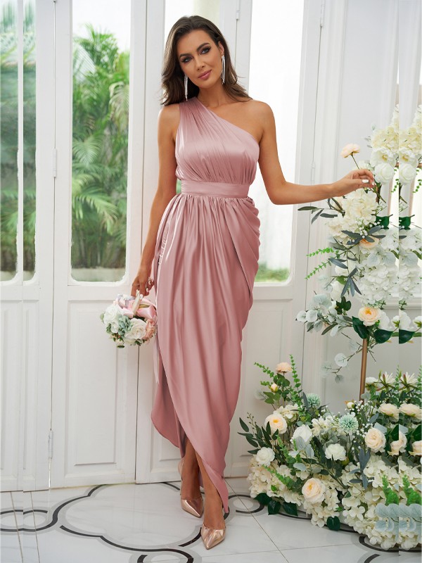 A-Line/Princess Ruffles One-Shoulder Sleeveless Ankle-Length Bridesmaid Dresses 2126