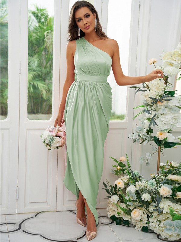 A-Line/Princess Ruffles One-Shoulder Sleeveless Ankle-Length Bridesmaid Dresses 2126