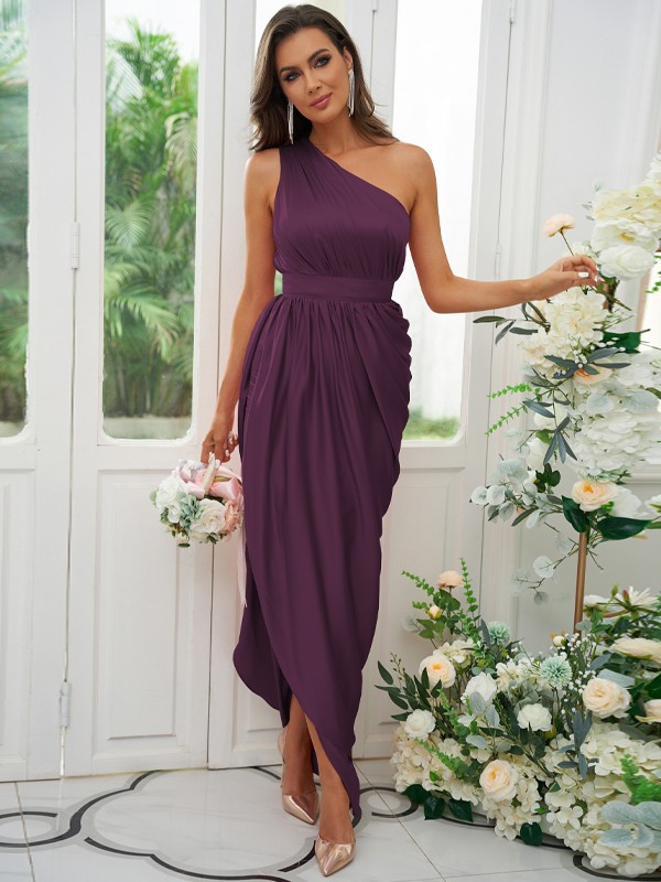 A-Line/Princess Ruffles One-Shoulder Sleeveless Ankle-Length Bridesmaid Dresses 2126