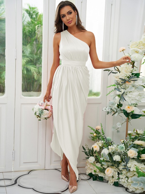 A-Line/Princess Ruffles One-Shoulder Sleeveless Ankle-Length Bridesmaid Dresses 2126