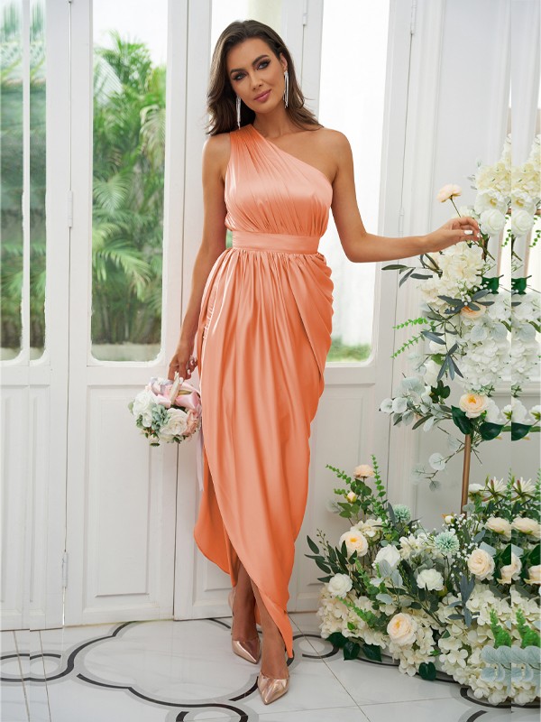 A-Line/Princess Ruffles One-Shoulder Sleeveless Ankle-Length Bridesmaid Dresses 2126