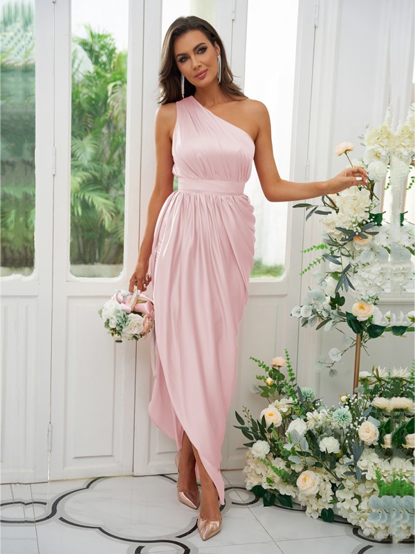 A-Line/Princess Ruffles One-Shoulder Sleeveless Ankle-Length Bridesmaid Dresses 2126