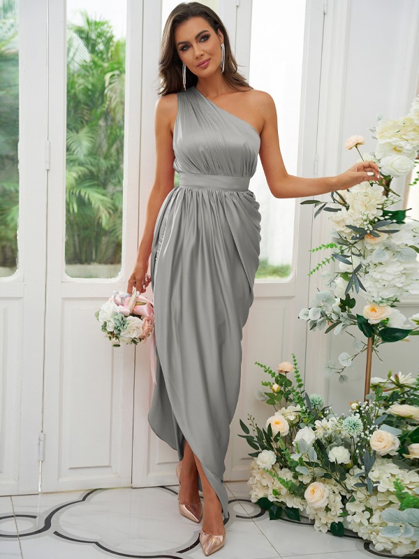 A-Line/Princess Ruffles One-Shoulder Sleeveless Ankle-Length Bridesmaid Dresses 2126