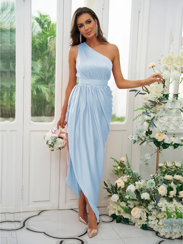 A-Line/Princess Ruffles One-Shoulder Sleeveless Ankle-Length Bridesmaid Dresses 2126