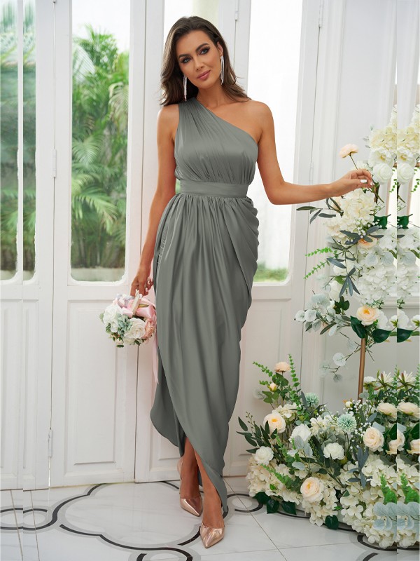 A-Line/Princess Ruffles One-Shoulder Sleeveless Ankle-Length Bridesmaid Dresses 2126