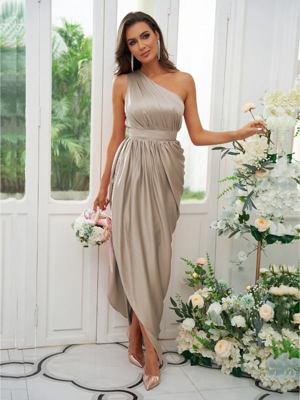 A-Line/Princess Ruffles One-Shoulder Sleeveless Ankle-Length Bridesmaid Dresses 2126