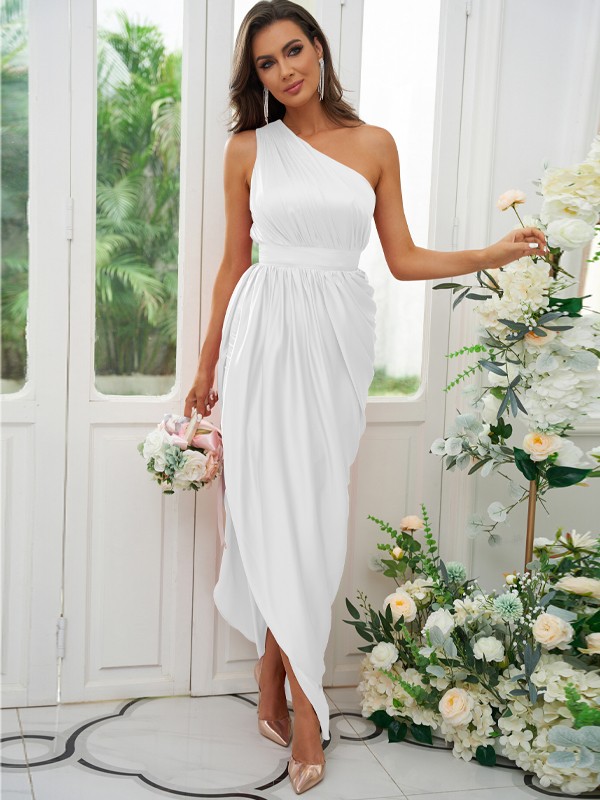 A-Line/Princess Ruffles One-Shoulder Sleeveless Ankle-Length Bridesmaid Dresses 2126