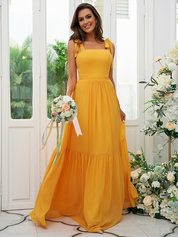 A-Line/Princess Chiffon Ruffles Straps Sleeveless Floor-Length Bridesmaid Dresses 2217