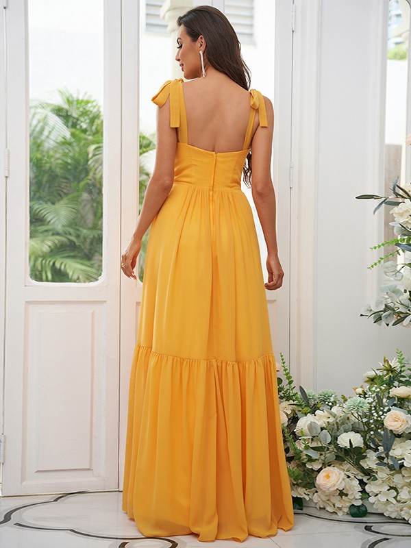 A-Line/Princess Chiffon Ruffles Straps Sleeveless Floor-Length Bridesmaid Dresses 2217