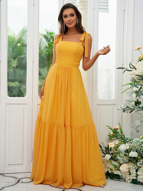 A-Line/Princess Chiffon Ruffles Straps Sleeveless Floor-Length Bridesmaid Dresses 2217