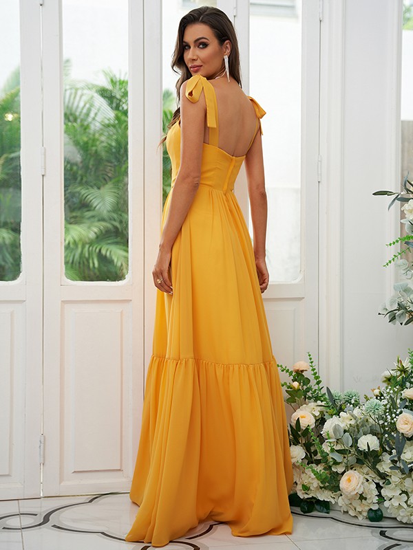 A-Line/Princess Chiffon Ruffles Straps Sleeveless Floor-Length Bridesmaid Dresses 2217