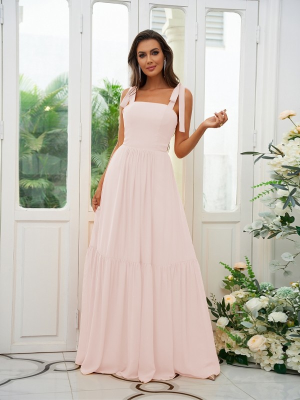 A-Line/Princess Chiffon Ruffles Straps Sleeveless Floor-Length Bridesmaid Dresses 2217