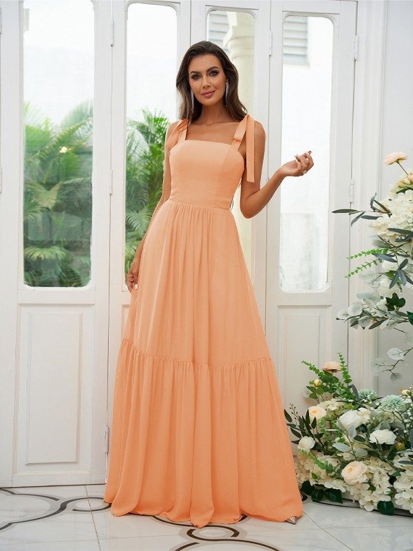 A-Line/Princess Chiffon Ruffles Straps Sleeveless Floor-Length Bridesmaid Dresses 2217