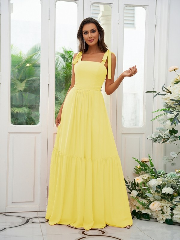 A-Line/Princess Chiffon Ruffles Straps Sleeveless Floor-Length Bridesmaid Dresses 2217