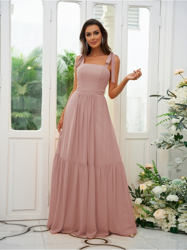 A-Line/Princess Chiffon Ruffles Straps Sleeveless Floor-Length Bridesmaid Dresses 2217