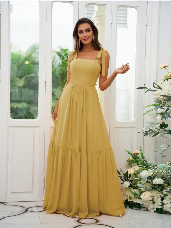 A-Line/Princess Chiffon Ruffles Straps Sleeveless Floor-Length Bridesmaid Dresses 2217