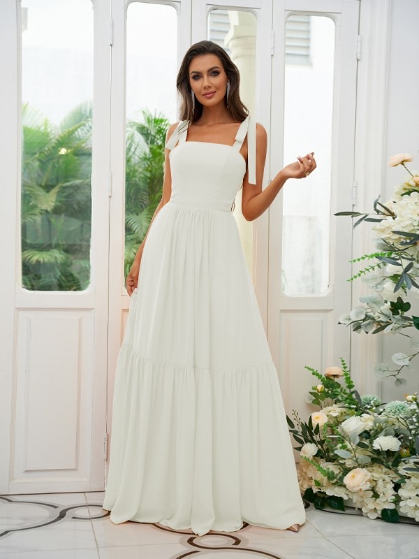 A-Line/Princess Chiffon Ruffles Straps Sleeveless Floor-Length Bridesmaid Dresses 2217