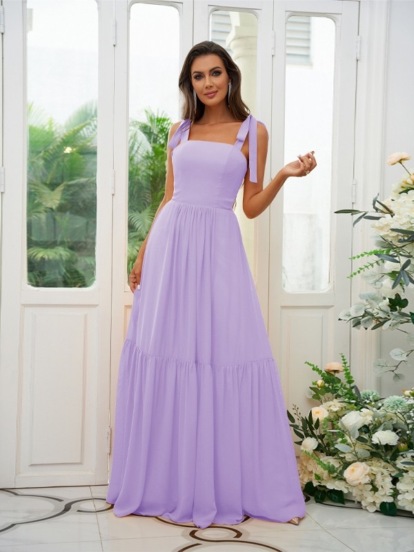 A-Line/Princess Chiffon Ruffles Straps Sleeveless Floor-Length Bridesmaid Dresses 2217