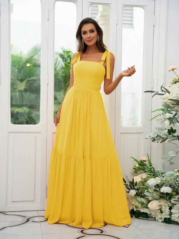 A-Line/Princess Chiffon Ruffles Straps Sleeveless Floor-Length Bridesmaid Dresses 2217