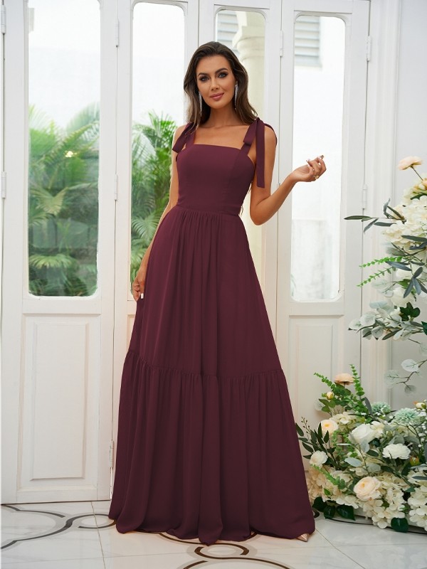 A-Line/Princess Chiffon Ruffles Straps Sleeveless Floor-Length Bridesmaid Dresses 2217