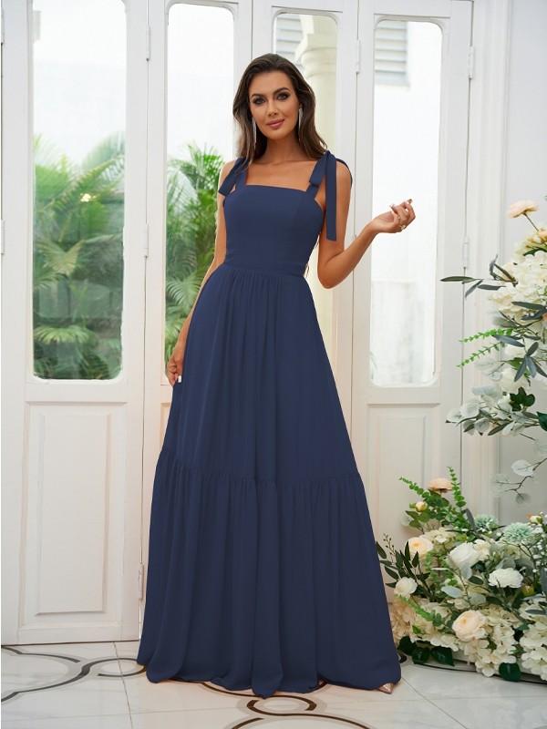 A-Line/Princess Chiffon Ruffles Straps Sleeveless Floor-Length Bridesmaid Dresses 2217