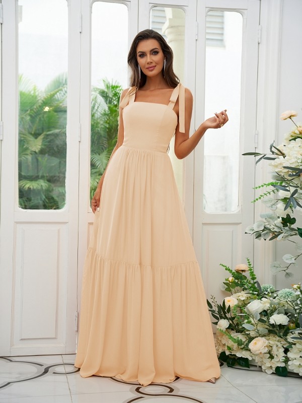 A-Line/Princess Chiffon Ruffles Straps Sleeveless Floor-Length Bridesmaid Dresses 2217