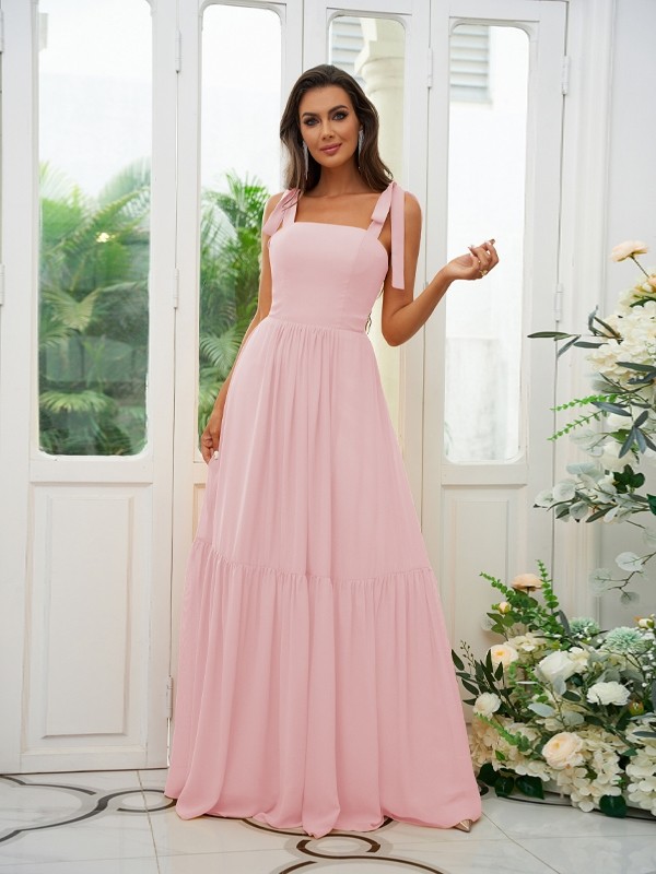 A-Line/Princess Chiffon Ruffles Straps Sleeveless Floor-Length Bridesmaid Dresses 2217