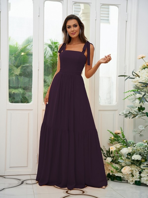 A-Line/Princess Chiffon Ruffles Straps Sleeveless Floor-Length Bridesmaid Dresses 2217