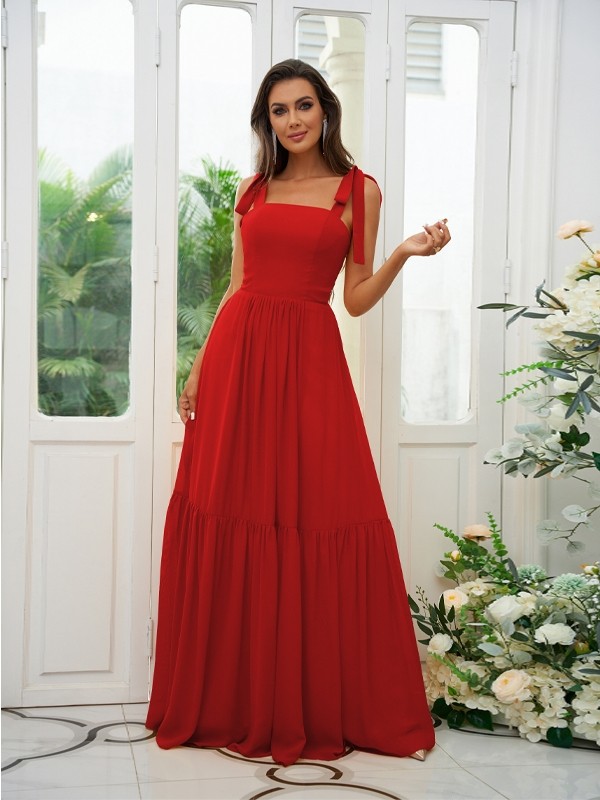 A-Line/Princess Chiffon Ruffles Straps Sleeveless Floor-Length Bridesmaid Dresses 2217