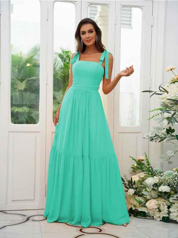 A-Line/Princess Chiffon Ruffles Straps Sleeveless Floor-Length Bridesmaid Dresses 2217