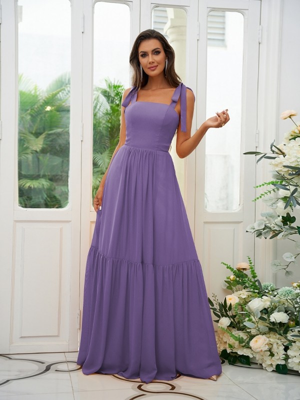 A-Line/Princess Chiffon Ruffles Straps Sleeveless Floor-Length Bridesmaid Dresses 2217