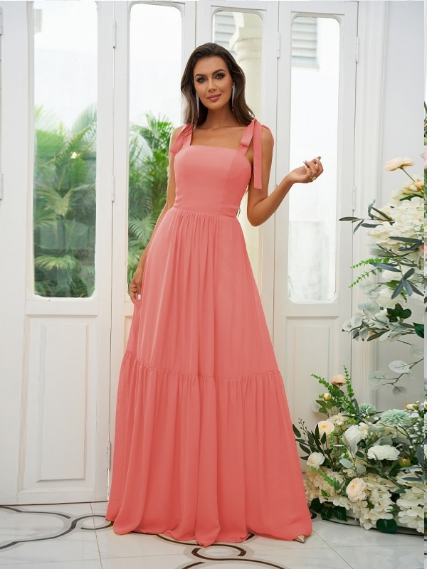 A-Line/Princess Chiffon Ruffles Straps Sleeveless Floor-Length Bridesmaid Dresses 2217