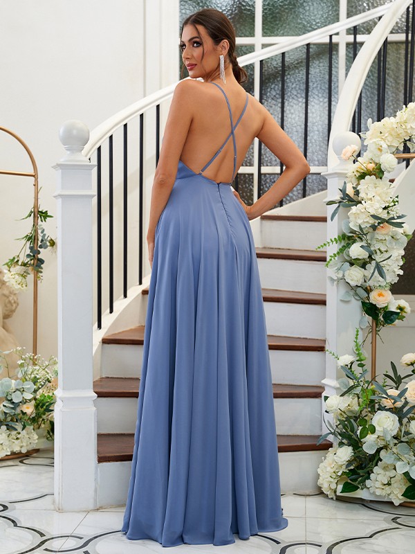 A-Line/Princess Chiffon Ruffles Halter Sleeveless Floor-Length Bridesmaid Dresses 2195