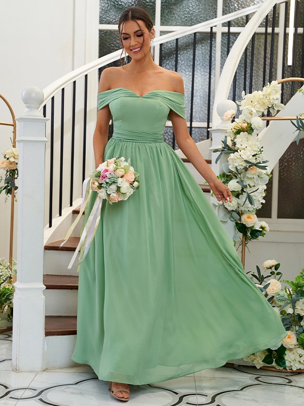 A-Line/Princess Chiffon Ruffles Off-the-Shoulder Sleeveless Floor-Length Bridesmaid Dresses 2200