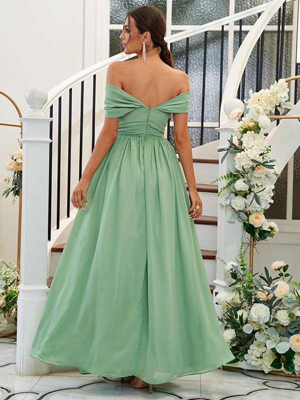 A-Line/Princess Chiffon Ruffles Off-the-Shoulder Sleeveless Floor-Length Bridesmaid Dresses 2200