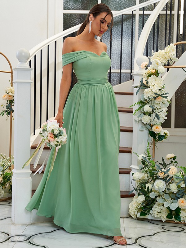 A-Line/Princess Chiffon Ruffles Off-the-Shoulder Sleeveless Floor-Length Bridesmaid Dresses 2200