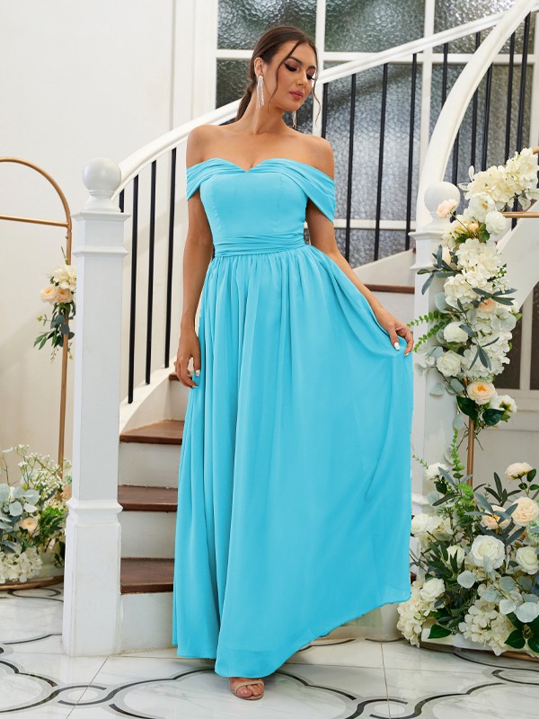 A-Line/Princess Chiffon Ruffles Off-the-Shoulder Sleeveless Floor-Length Bridesmaid Dresses 2200