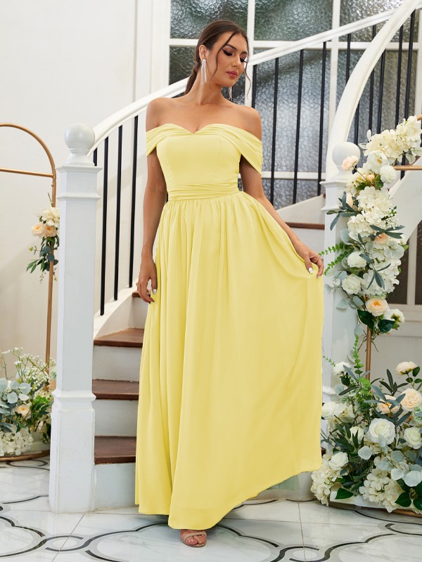 A-Line/Princess Chiffon Ruffles Off-the-Shoulder Sleeveless Floor-Length Bridesmaid Dresses 2200