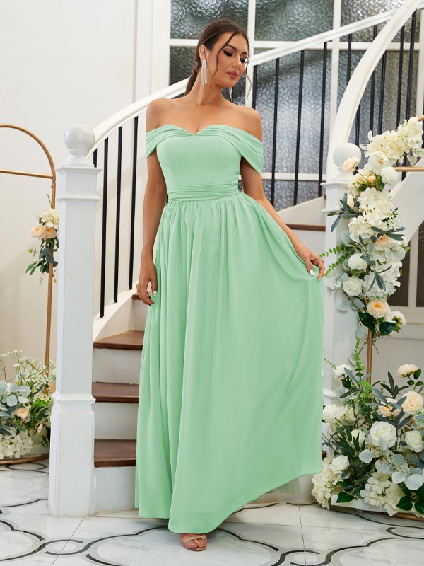 A-Line/Princess Chiffon Ruffles Off-the-Shoulder Sleeveless Floor-Length Bridesmaid Dresses 2200