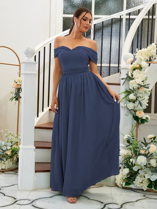 A-Line/Princess Chiffon Ruffles Off-the-Shoulder Sleeveless Floor-Length Bridesmaid Dresses 2200