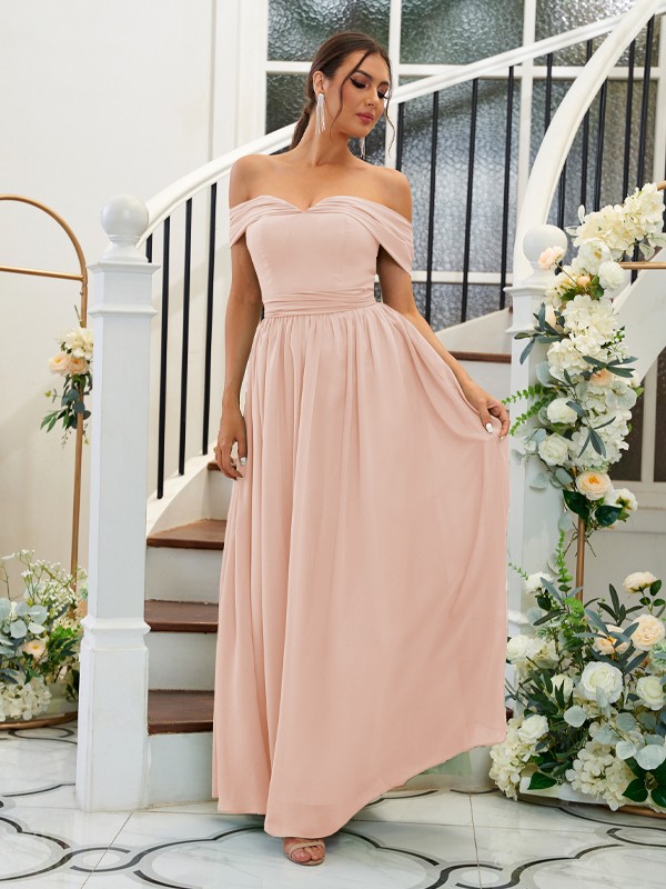 A-Line/Princess Chiffon Ruffles Off-the-Shoulder Sleeveless Floor-Length Bridesmaid Dresses 2200