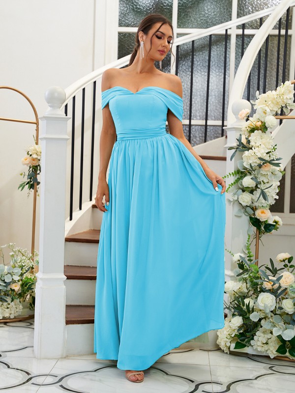 A-Line/Princess Chiffon Ruffles Off-the-Shoulder Sleeveless Floor-Length Bridesmaid Dresses 2200