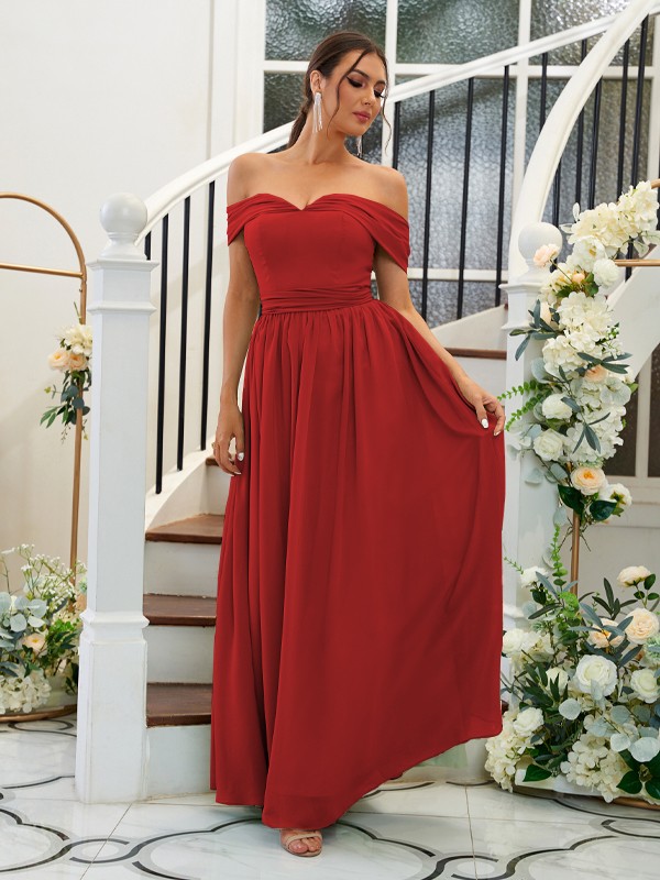 A-Line/Princess Chiffon Ruffles Off-the-Shoulder Sleeveless Floor-Length Bridesmaid Dresses 2200