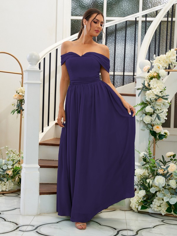 A-Line/Princess Chiffon Ruffles Off-the-Shoulder Sleeveless Floor-Length Bridesmaid Dresses 2200