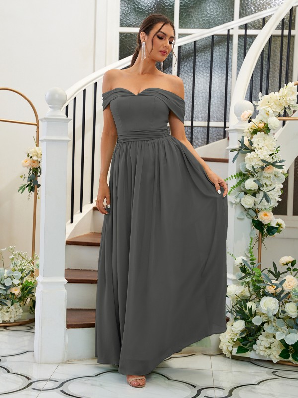 A-Line/Princess Chiffon Ruffles Off-the-Shoulder Sleeveless Floor-Length Bridesmaid Dresses 2200