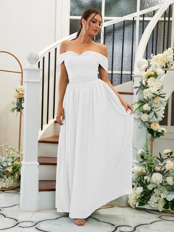 A-Line/Princess Chiffon Ruffles Off-the-Shoulder Sleeveless Floor-Length Bridesmaid Dresses 2200